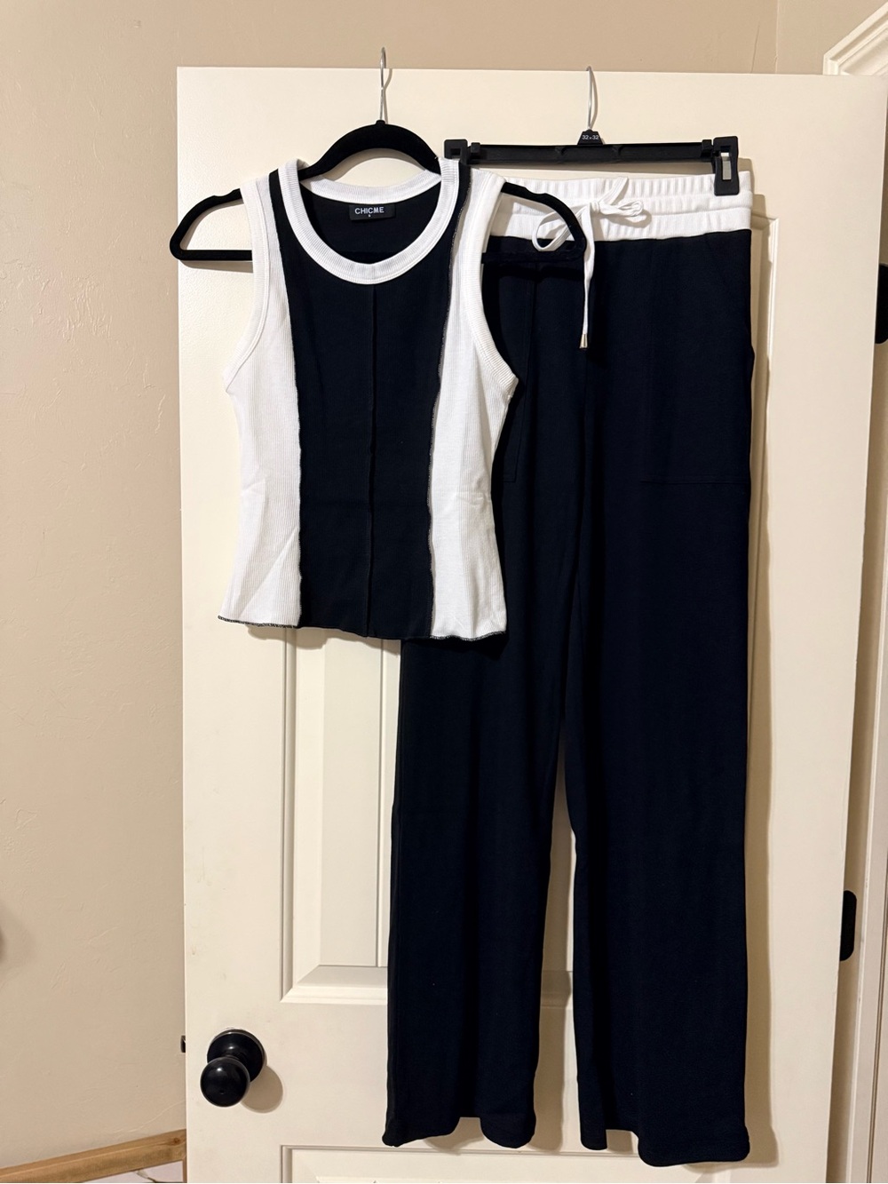 Two-Tone Black & White Tank and Wide Leg Pants Set NWOT
